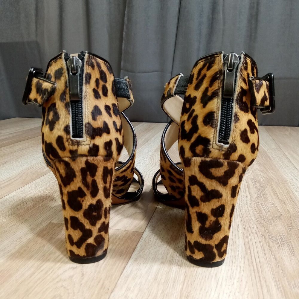Franco Sarto Leopard Print Block Heel Sandals - Black Buckle - Picture 4 of 8